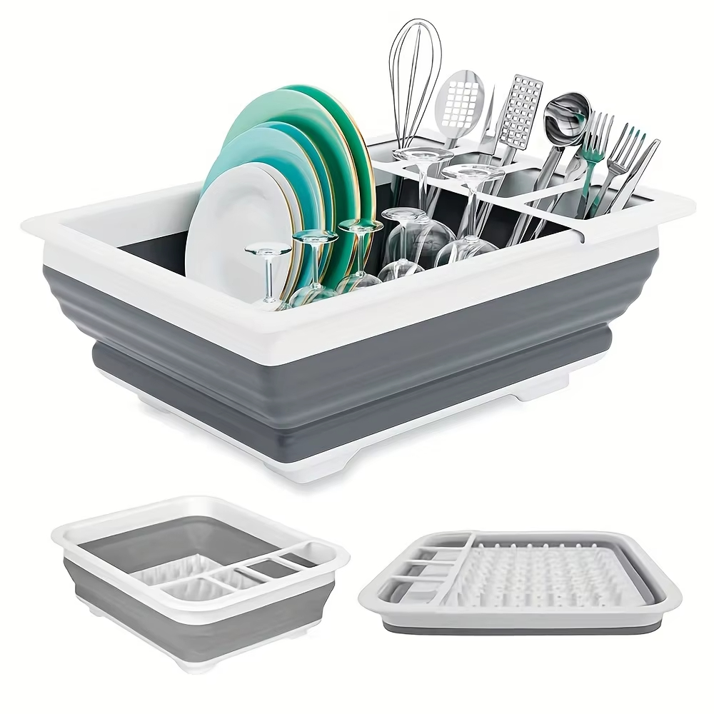 Outdoor Camping Uk - Collapsible Dish Drying Rack with Utensil