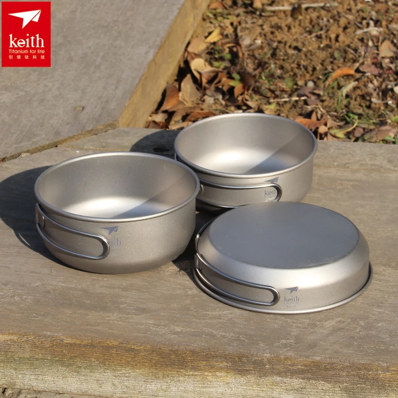 Outdoor Camping Uk - Keith 3PCS Titanium Cookware Pans Bowls