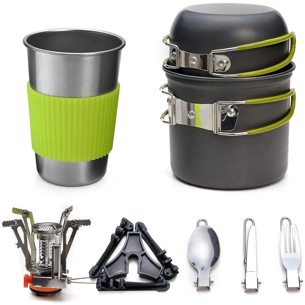 Outdoor Camping Dining Set - Camping Cookware Kit with Stove Outdoor